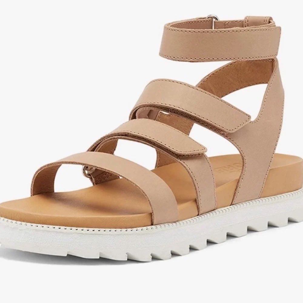 Sorel Roaming Multi Strap Sandals Tan Leather Platform Ankle Sz 10.5 Open Toe